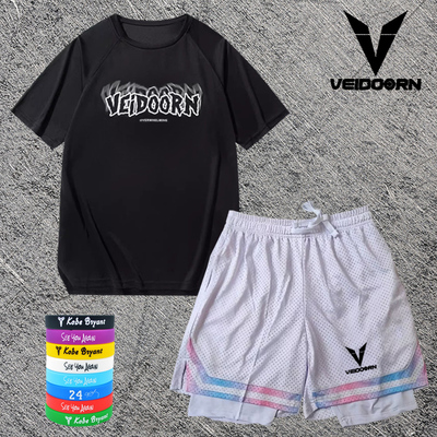 青少年运动速干印花短袖短裤套装