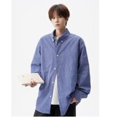 男女春秋潮牌宽松休闲长袖 美式 复古慵懒蓝衬衫 叠穿情侣衬衣外套