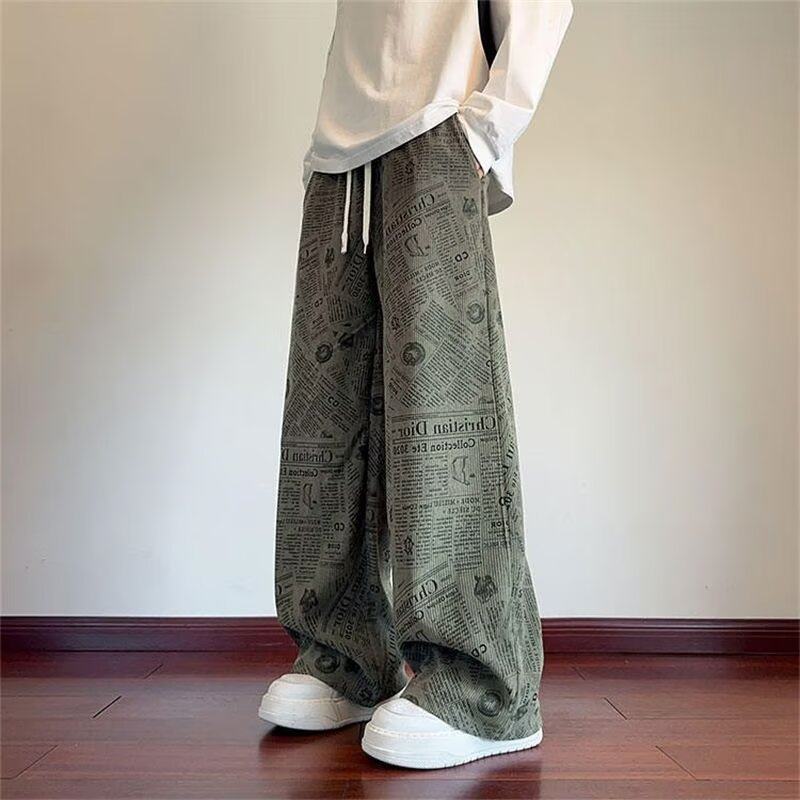 慵懒垂感民族风休闲裤子男款春秋2026新款潮牌长裤宽松直筒阔腿裤