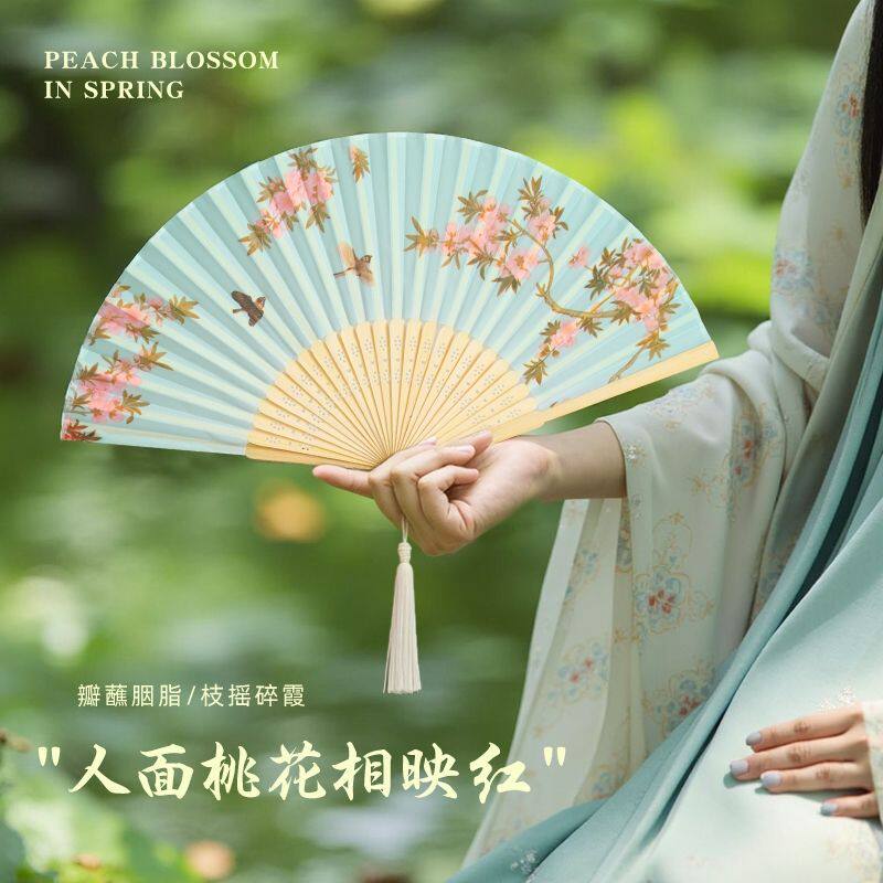 夏季甘棠折扇中汉服旗袍拍照女式少儿舞蹈古风扇子随身折叠小竹扇