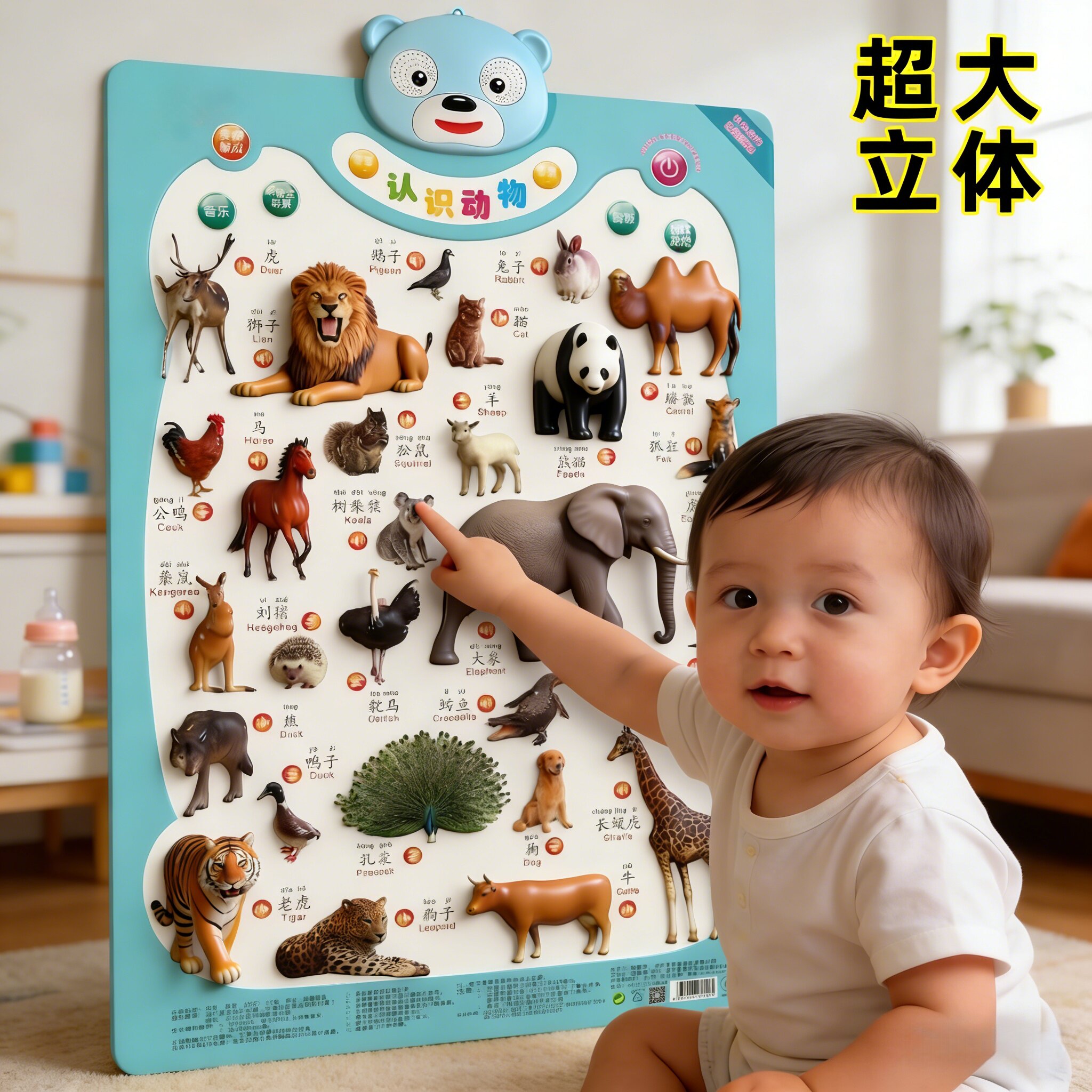 乐乐鱼动物早教有声挂图认知启蒙婴幼儿童学说话墙贴挂画益智玩具