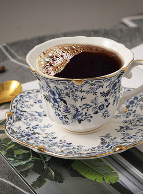 爱莉卡贝叶Erica Beyer 欧式青花陶瓷咖啡杯 复古碎花镀金杯碟