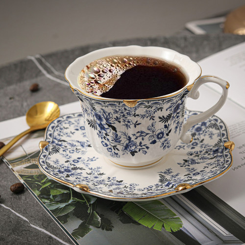 爱莉卡贝叶Erica Beyer 欧式青花陶瓷咖啡杯 覆古碎花镀金杯碟