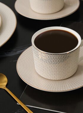 爱莉卡贝叶Erica Beyer 金色蜂巢欧式轻奢镀金骨瓷下午茶咖啡杯