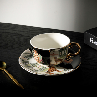 爱莉卡贝叶Erica 古亭威虎创意陶瓷镀金咖啡杯礼盒 Beyer
