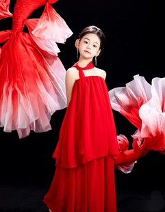 儿童摄影服装红色锦鲤主题影楼拍照衣服写真女孩礼服公主风连衣裙