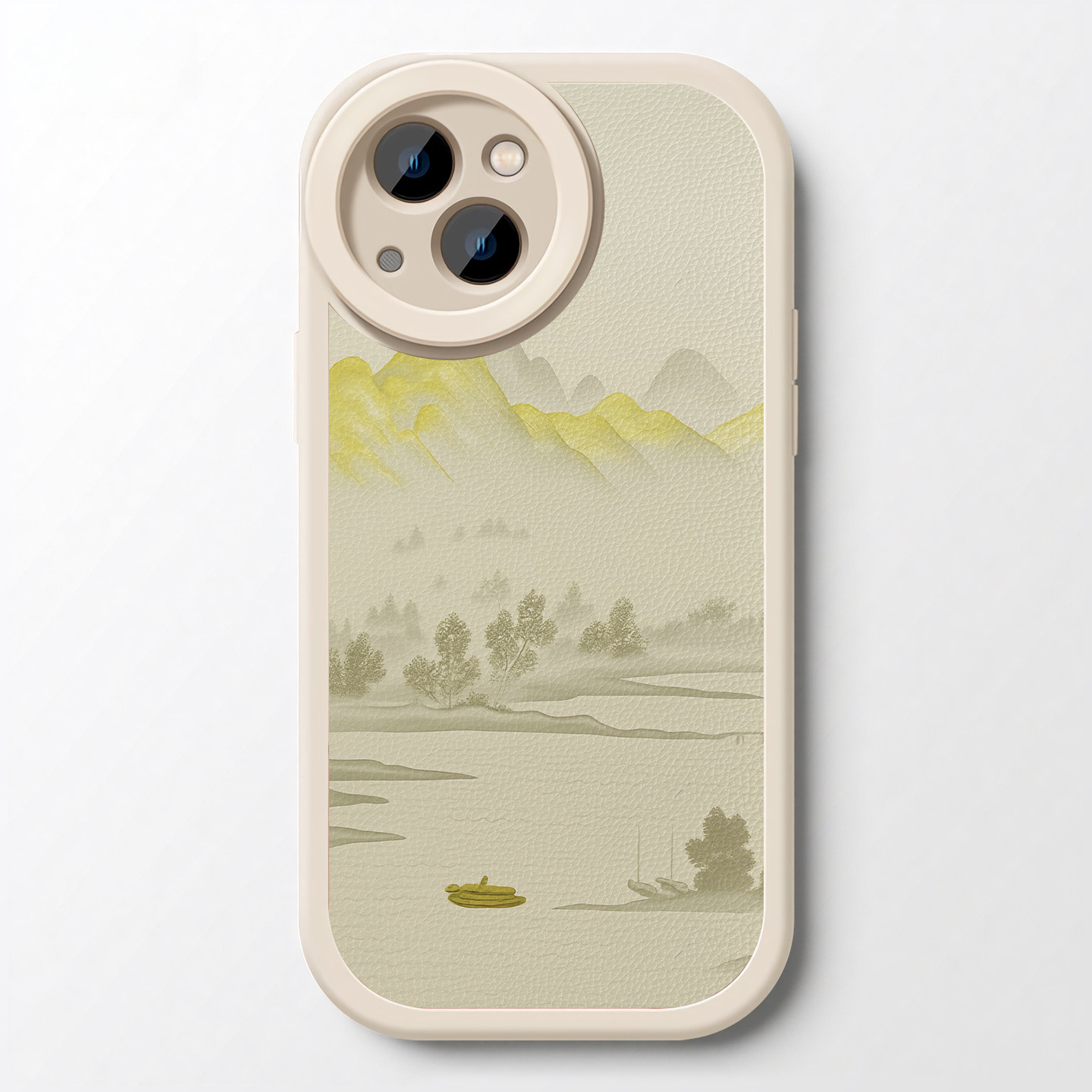 金色山水适用苹果15手机壳iPhone14promax复古15pro男女12新中式14小众13Pro高级感11小羊皮硅胶磨砂防摔