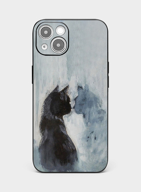 in风手机壳冷淡风苹果14pormax简约猫咪插画iPhone13硅胶12mini全包6 7 8pluse2防摔xsmax软套xr男女款适用