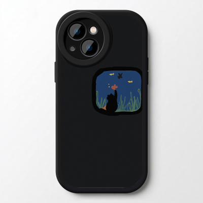 猫咪观鱼~iPhone17promax手机壳苹果15小米14ultra华为mate60p新款p80可爱创意oppo适用nova荣耀300vivoX200