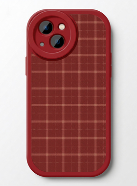 秋冬红色格纹适用苹果17promax手机壳iPhone16小米15华为mate60新款pura70复古创意OPPOReno14vivos30荣耀400