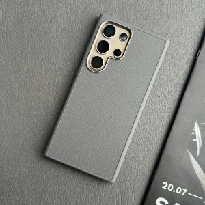 适用三星S24U/S23U钛灰素皮手机壳Galaxy S24Ultra简约灰色皮纹磁吸保护套S24+高档防摔硬壳软边
