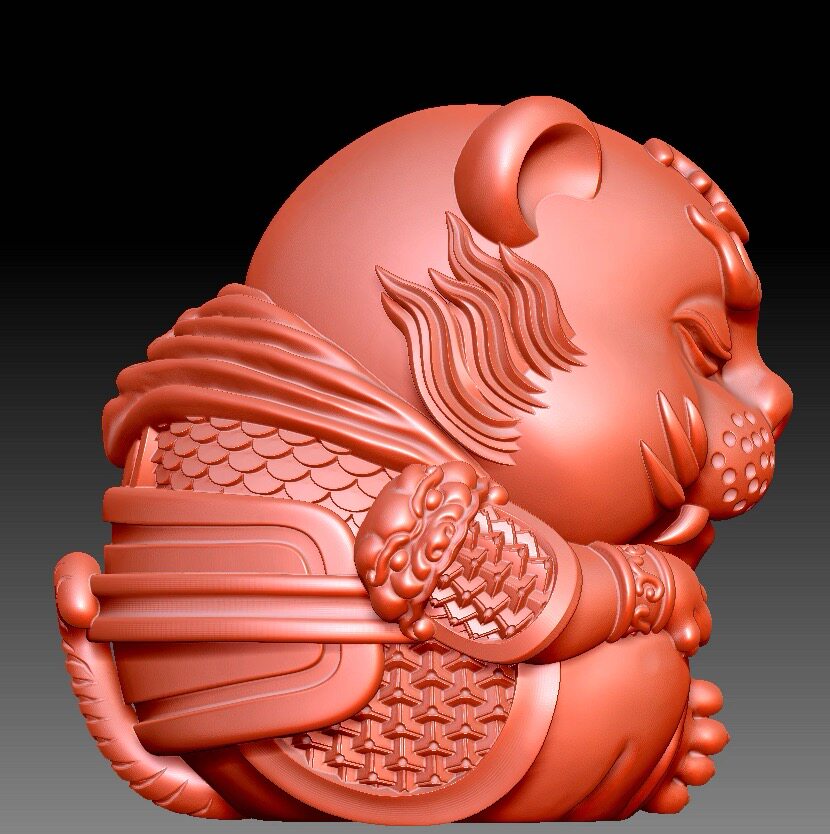 将军虎STL跟付生肖虎精雕图可爱老虎3d图纸圆雕图 3D打印水晶雕刻