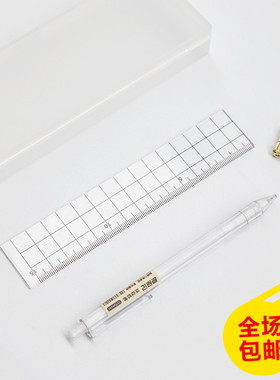 Otaku- 无印风网格刻度尺15CM透明防滑耐磨耐摔亚克力直尺子