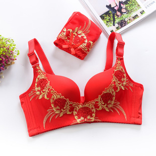 新款喜气刺绣文胸套装大红色本命年内衣女喜庆结婚胸罩