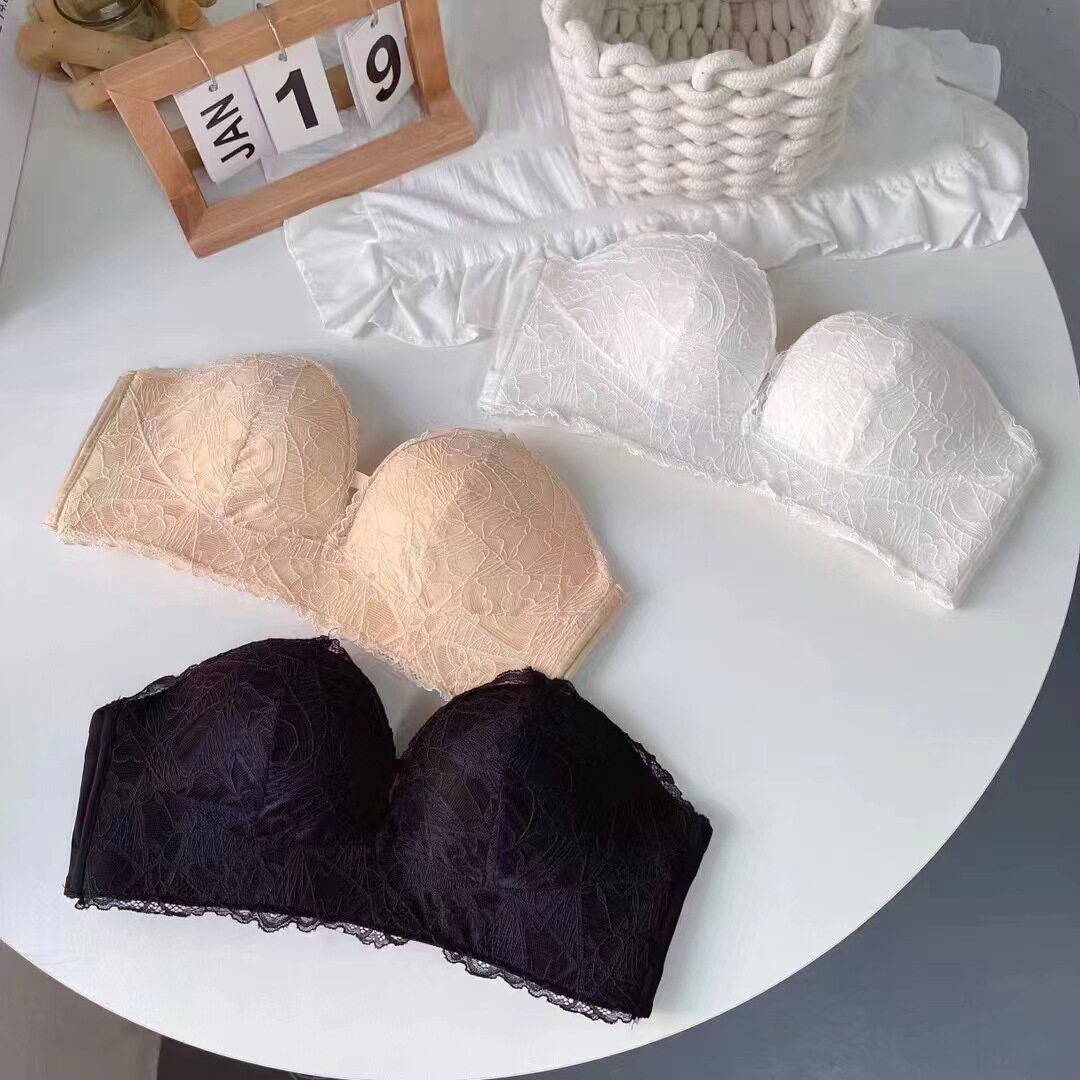 无肩带文胸女士露肩婚纱礼服内衣夏无痕内衣蕾丝聚拢防滑隐形胸罩