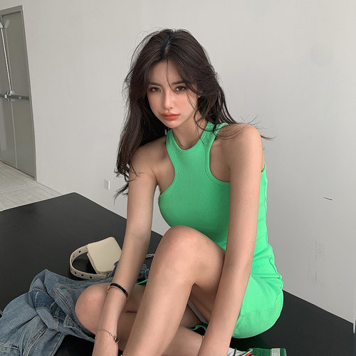 欧美ins辣妹吊带挂脖包臀连衣裙