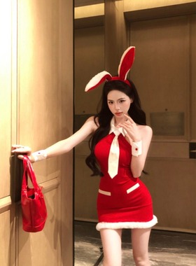 性感连衣裙女秋季制服红色圣诞节cosplay服装战袍穿搭包臀短裙子