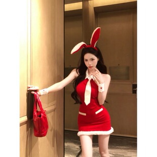 性感连衣裙女秋季制服红色圣诞节cosplay服装战袍穿搭包臀短裙子