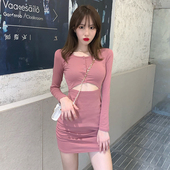 小心机包臀紧身连衣裙2021年春秋季 显瘦裙子女装 新款 气质收腰修身