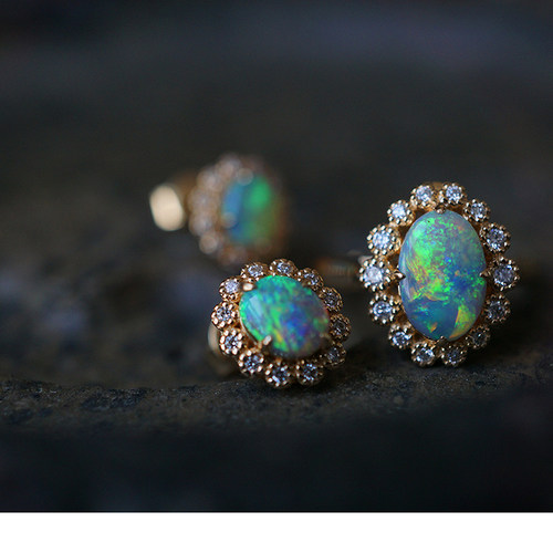 意idea/天然欧泊戒指吊坠choker 18k金钻多用 原创/InColor彩定制