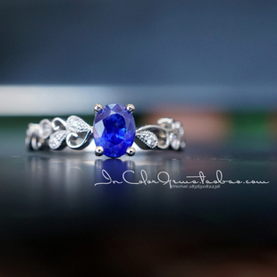 静若/天然蓝宝石戒指 18k白配钻石 定制/InColor彩定制
