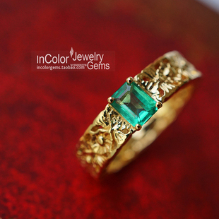 纯粹/天然祖母绿戒指 18k金镶嵌 复古花纹/InColor彩定制