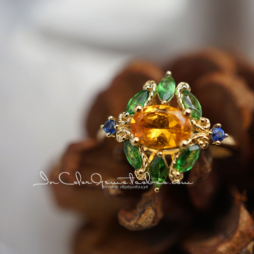 天然沙弗莱石18k金戒指定制