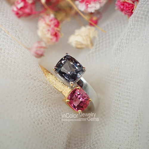 戒指k金拉丝尖晶石定制