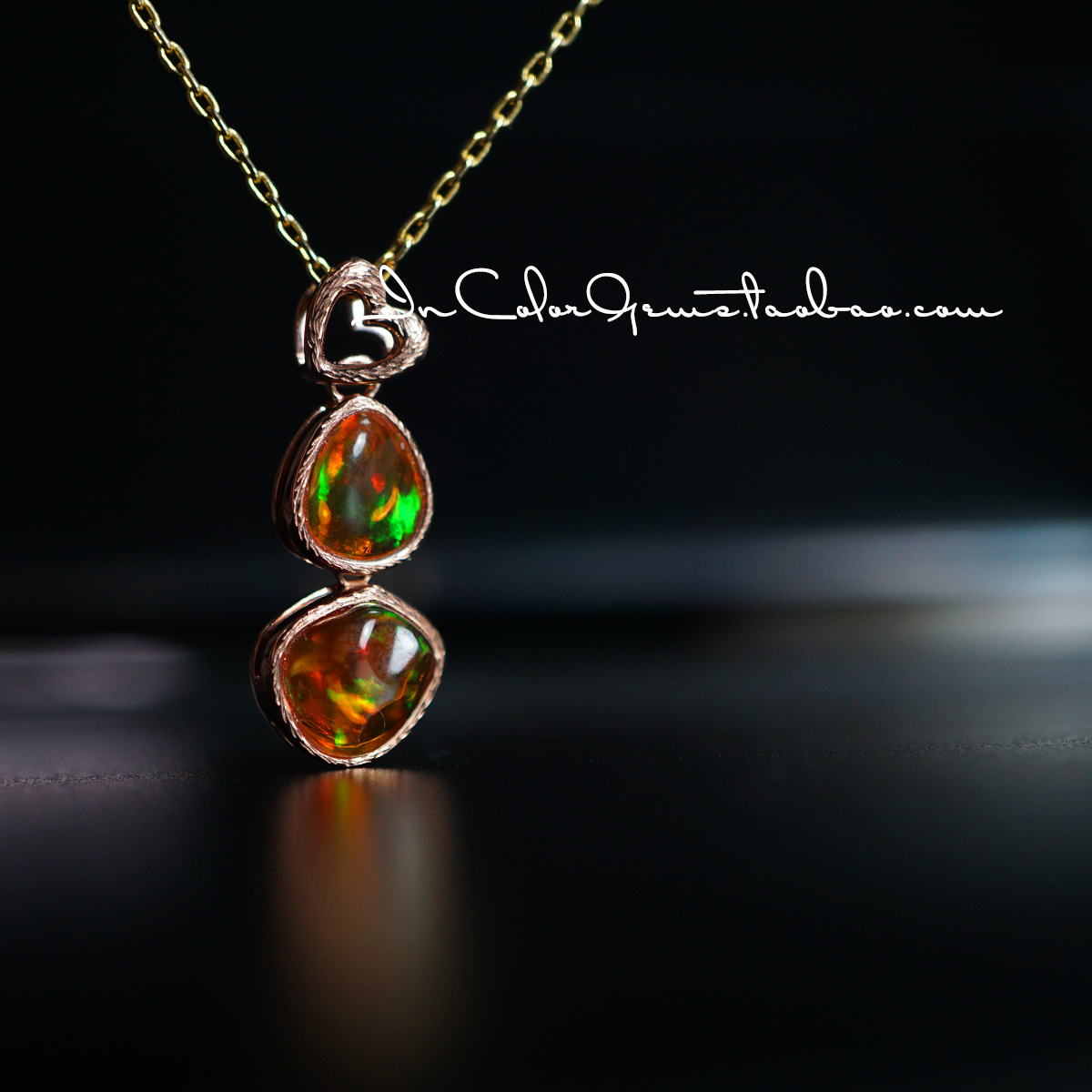 随想/天然墨西哥欧泊 10k金吊坠原创设计/InColor彩定制