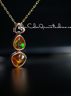 随想/天然墨西哥欧泊 10k金吊坠原创设计/InColor彩定制