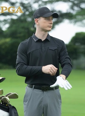 pga高尔夫服装长袖T恤秋冬运动翻领球衣男装 polo衫101304/102091