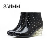 三明美短筒女雨鞋 302E 女水鞋 高跟时尚 雨靴防滑坡跟套鞋