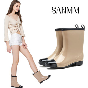 三明美防滑中筒冬季加绒雨鞋女成人时尚防水鞋保暖女雨靴s260