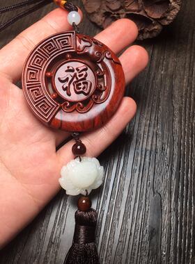 印度小叶紫檀木雕招财进宝福运连连吊坠木质精雕护身手把车挂件