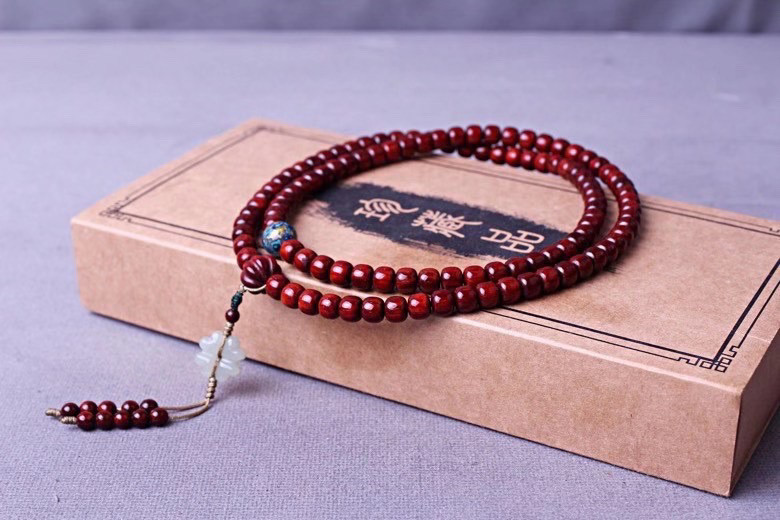 印度小叶紫檀桶珠手串男女6x7mm/108颗红木念珠手链原创佛珠项链