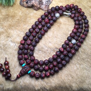 海南黄花梨木雕四不无相佛珠手串10*108颗多圈念珠手链项链男女