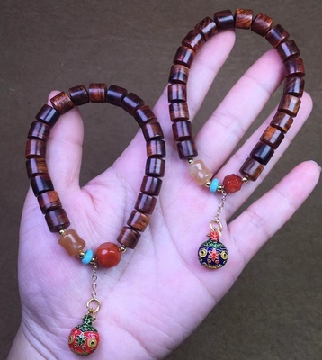 海南黄花梨紫油梨桶珠手串男女8*8单圈手链原创DIY穿搭