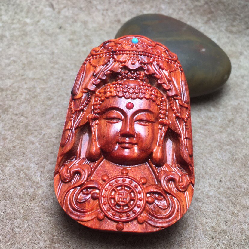 印度小叶紫檀木佛头·转运轮车挂坠男女护身符佛牌项链吊坠手把件