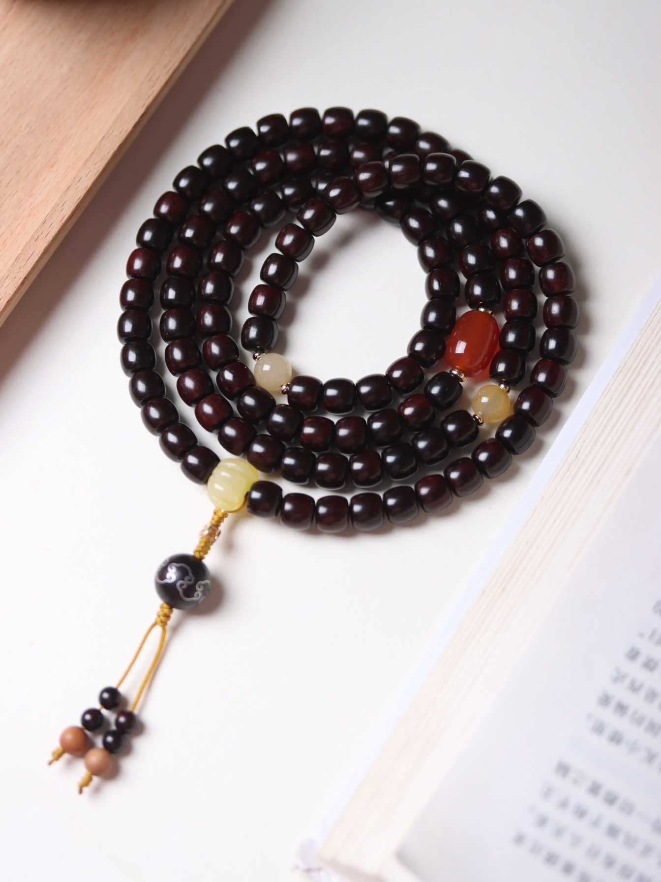 纯正印度小叶紫檀直切桶珠手串男女7*8mm/108颗多圈念珠手链项链