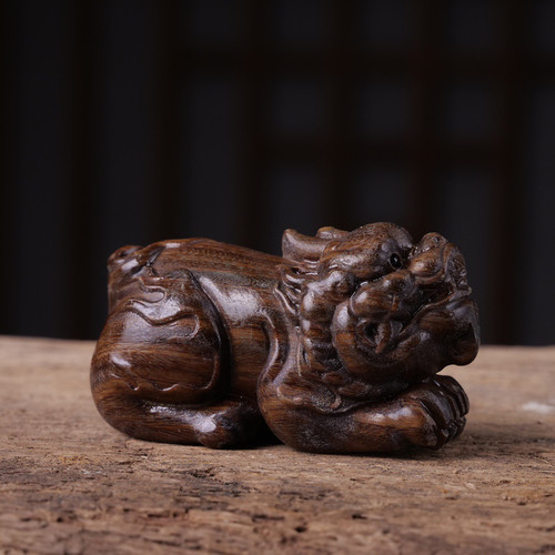 檀香木把件绿檀木雕貔貅手把件招财神兽工艺品办公桌精雕摆件文玩