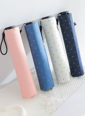 日本超轻130克碳纤维防晒太阳伞防紫外线黑胶晴雨伞防风小波点女