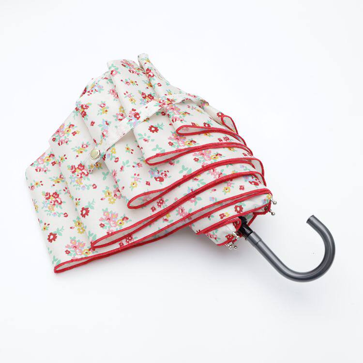 日系碎花防晒防紫外线金色弯勾便携晴雨两用小清新文艺女士遮阳伞