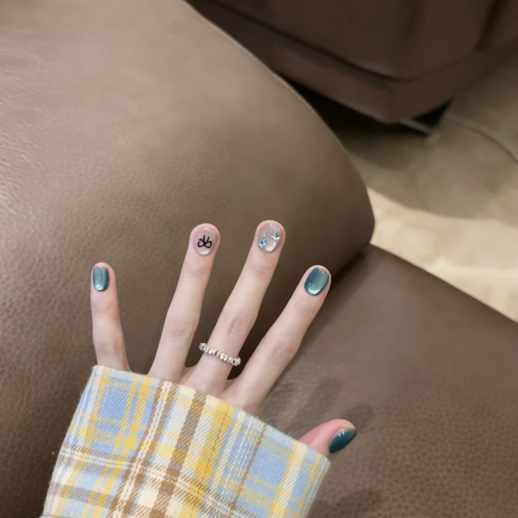 短款手工穿戴甲爆闪猫眼墨尔本