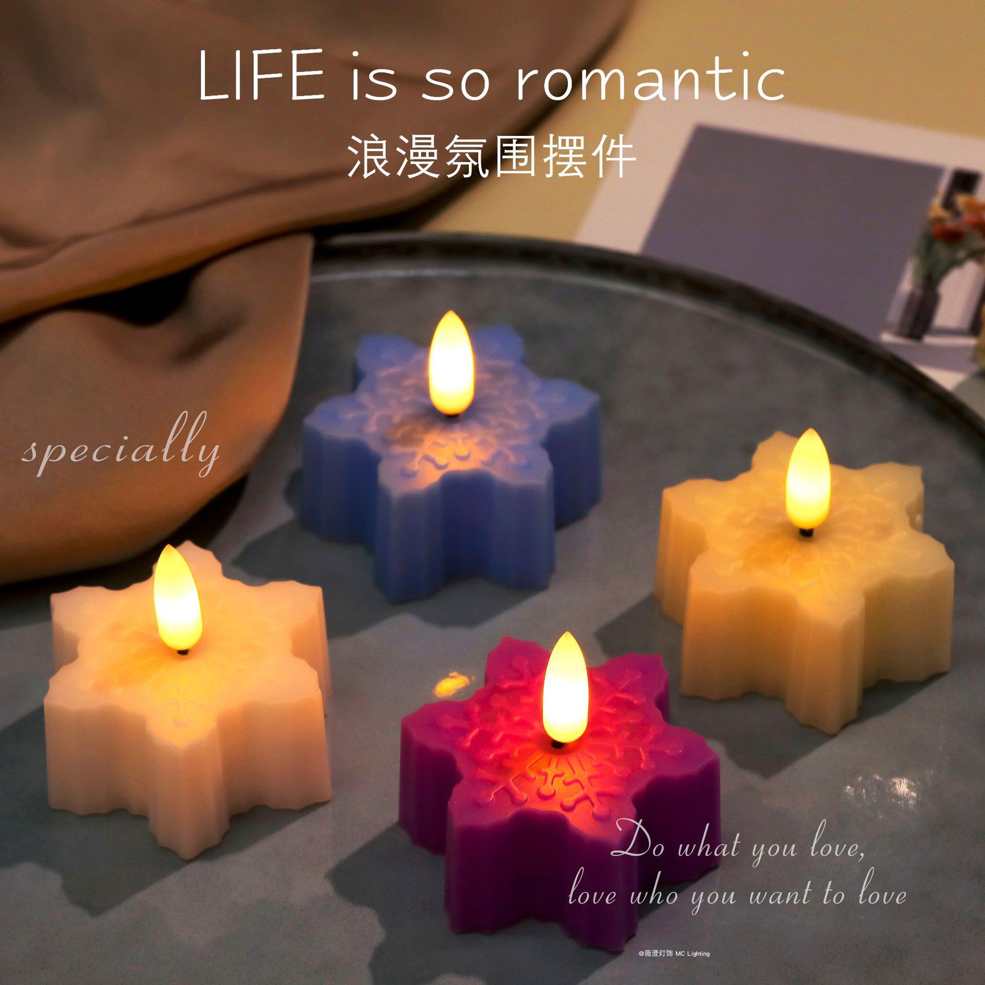 北欧浪漫氛围电子蜡烛灯圣诞节日雪花求婚表白装饰氛围布置小夜灯