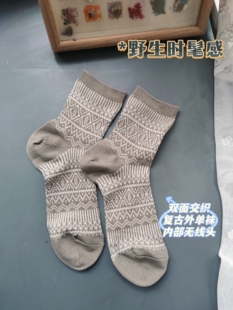 出口春秋双面交织女棉袜36 38保暖不杠脚双层感觉微厚外单松口袜