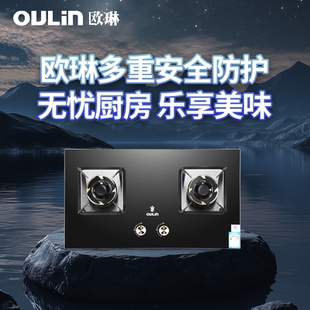 欧琳5.2Kw大火力灶具家用猛火全铜火盖钢化玻璃燃气灶E2003B