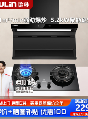 欧琳7字型顶侧双吸抽油烟机套装组合挥手热清洗F229E3005B/E3505B