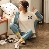 纯棉可外穿可爱型休闲女士睡衣2020年新款 圆领套装 秋冬季 全棉长袖