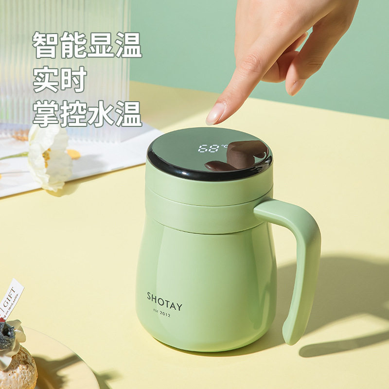 尚泰智能温显保温杯女高颜值316不锈钢办公水杯高档带把泡茶杯子
