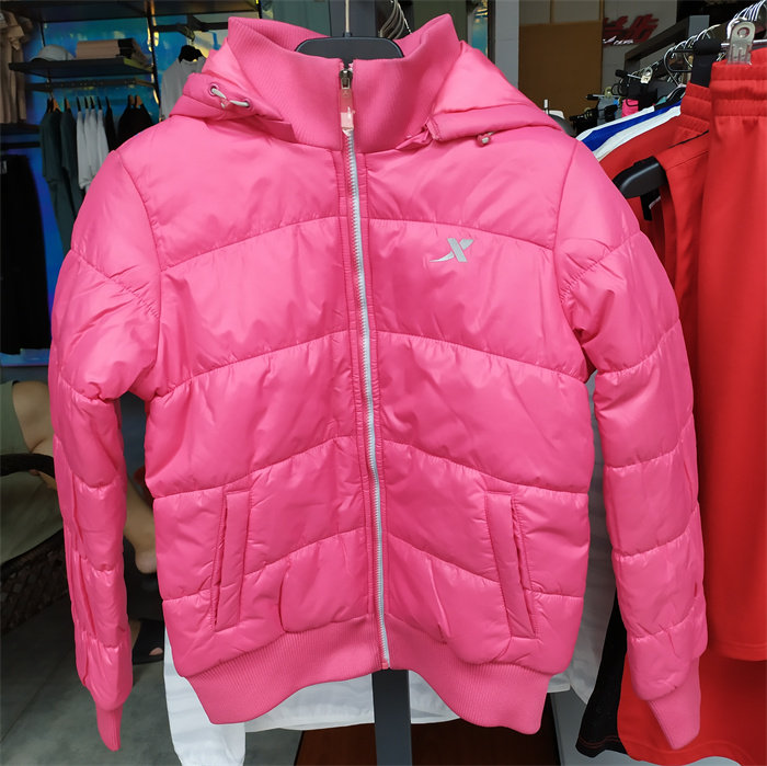 特步冬季新品女子跑步系列可脱卸帽防风运动厚棉服988428180321